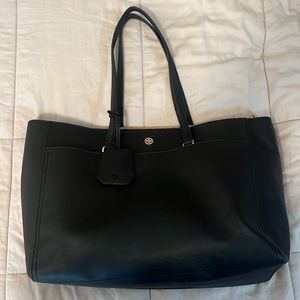 Black Leather Tory Burch Tote Bag